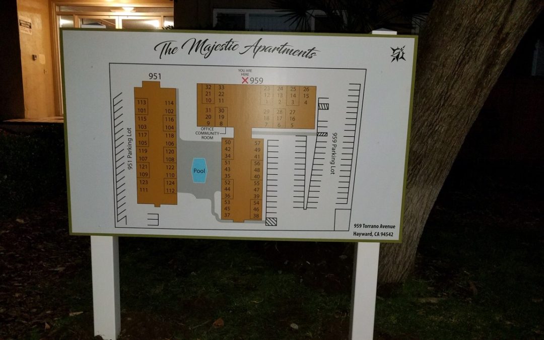 Hayward, CA – Majestic Apartments Gets New Post and Panel Wayfinding Directory Sign