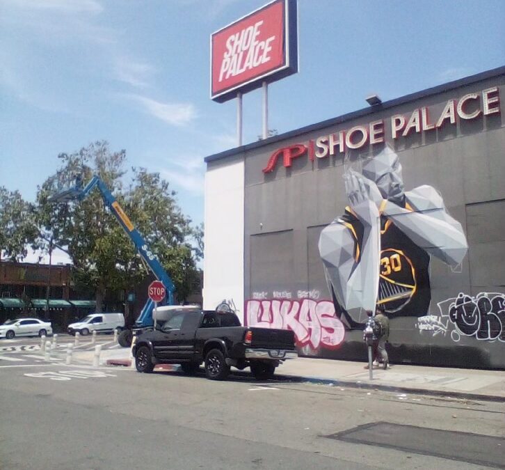 Oakland, CA – Shoe Palace Now Boasts a New Vibrant Panaflex Logo Sign Atop their Building!